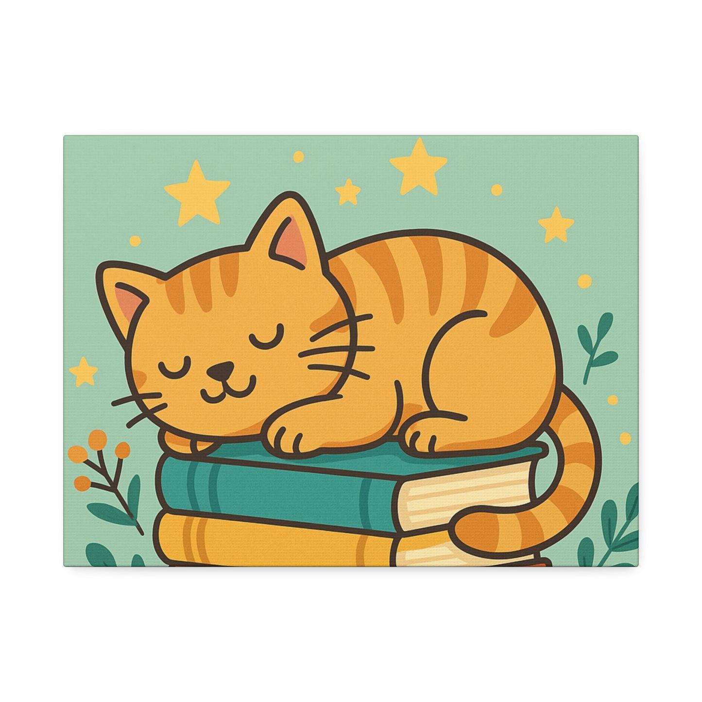 Sleepy Cat on Books Canvas Print - Cozy Cat Wall Art
