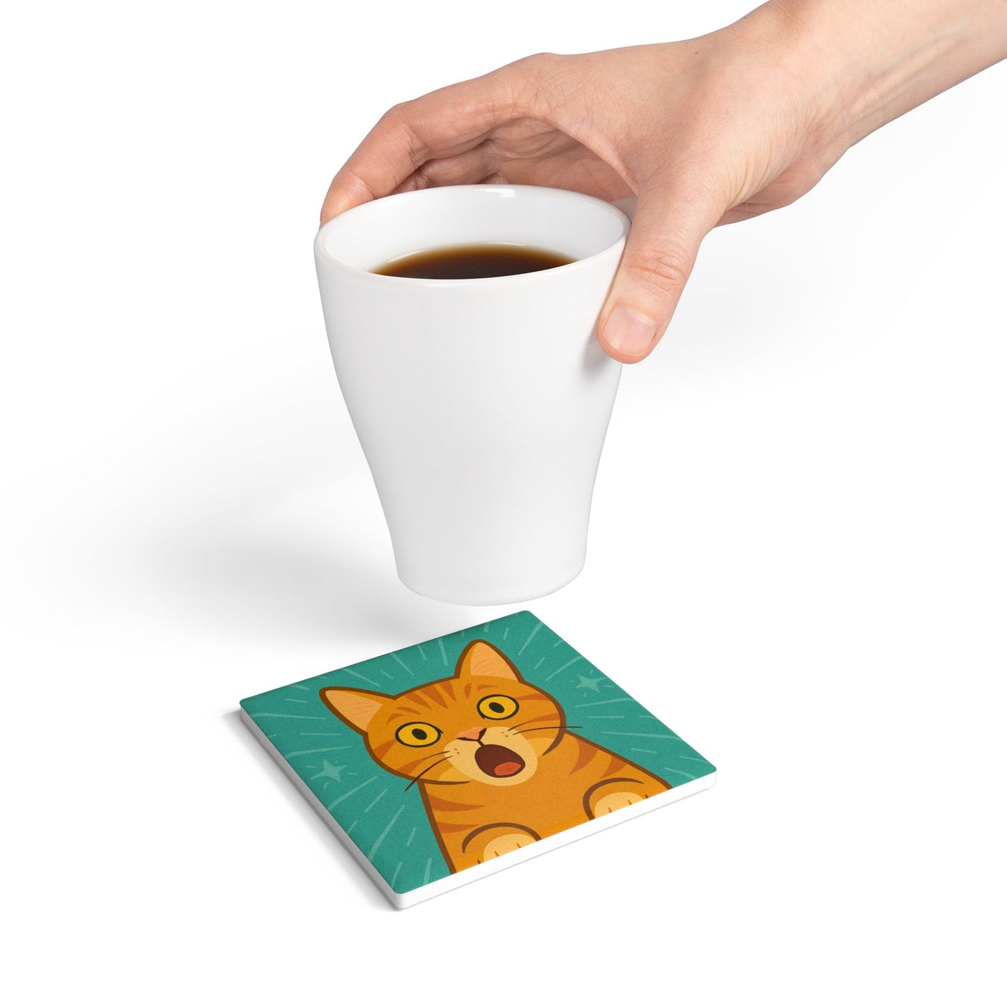 Surprised Cat Ceramic Coaster - Cute Animal Home Decor, Cat Lover Gift, Kitchen Accessory, Funny Coasters, Pet Themed Gift