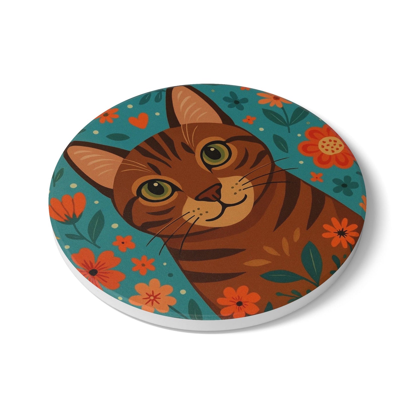 Whimsical Cat Ceramic Coaster | Animal Lover Gift, Home Décor, Cat-themed Coaster, Coffee Table Accessory, Pet Owner Gift