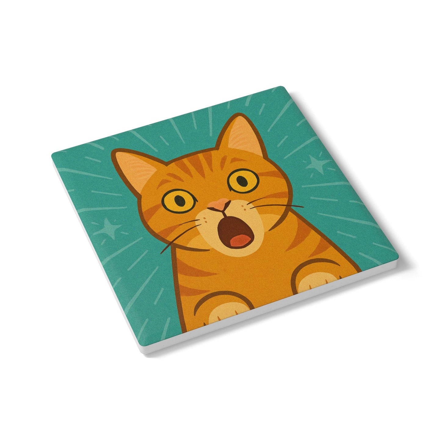 Surprised Cat Ceramic Coaster - Cute Animal Home Decor, Cat Lover Gift, Kitchen Accessory, Funny Coasters, Pet Themed Gift