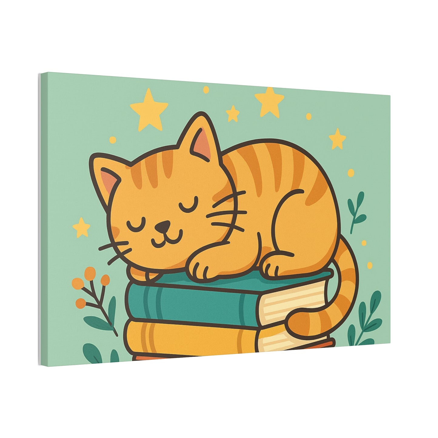 Sleepy Cat on Books Canvas Print - Cozy Cat Wall Art