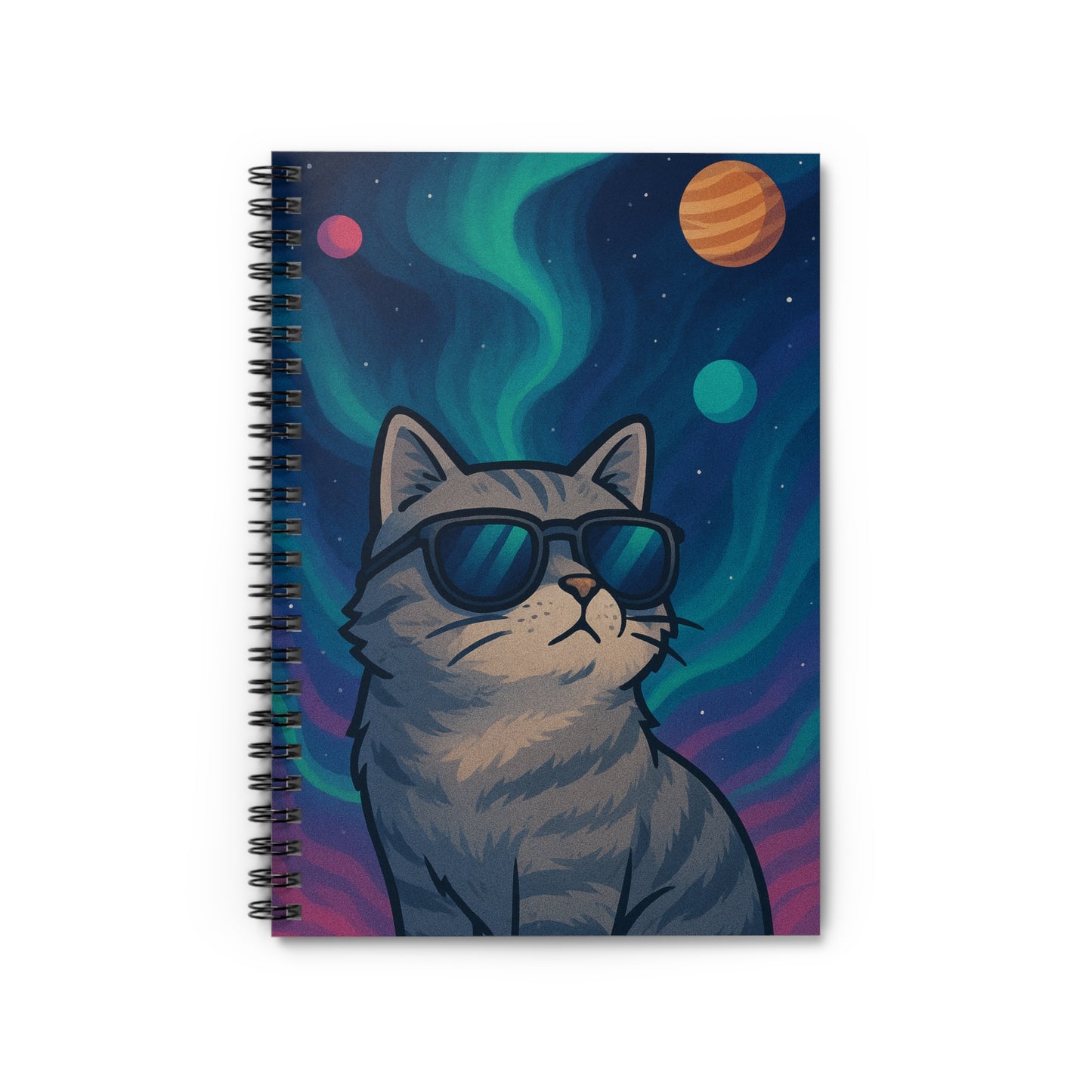 Stylish Cat Spiral Notebook - Ruled Line, Cute Cat Journal, Gift for Cat Lovers, School Supplies, Space Design, Cool Cat Diary