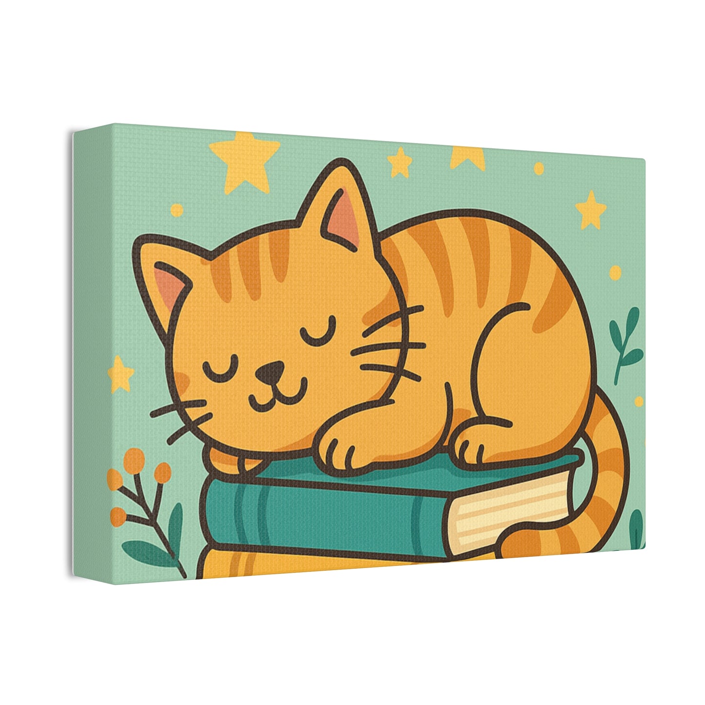 Sleepy Cat on Books Canvas Print - Cozy Cat Wall Art
