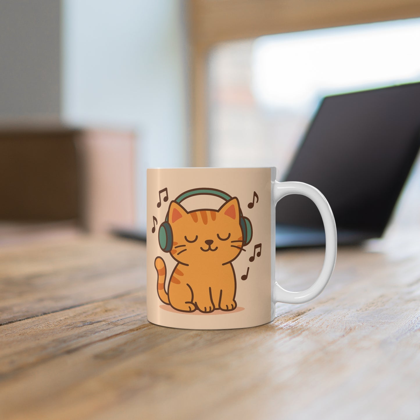 Cat Headphones Music Mug 11oz - Cat Lover Gift Coffee Cup