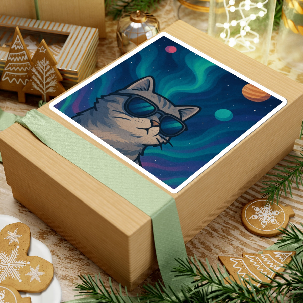 Cool Cat Space Stickers | Trendy Cat Lover Gifts, Laptop Decor, Cosmic Art, Fun Home Decor, Cat Enthusiast Accessories
