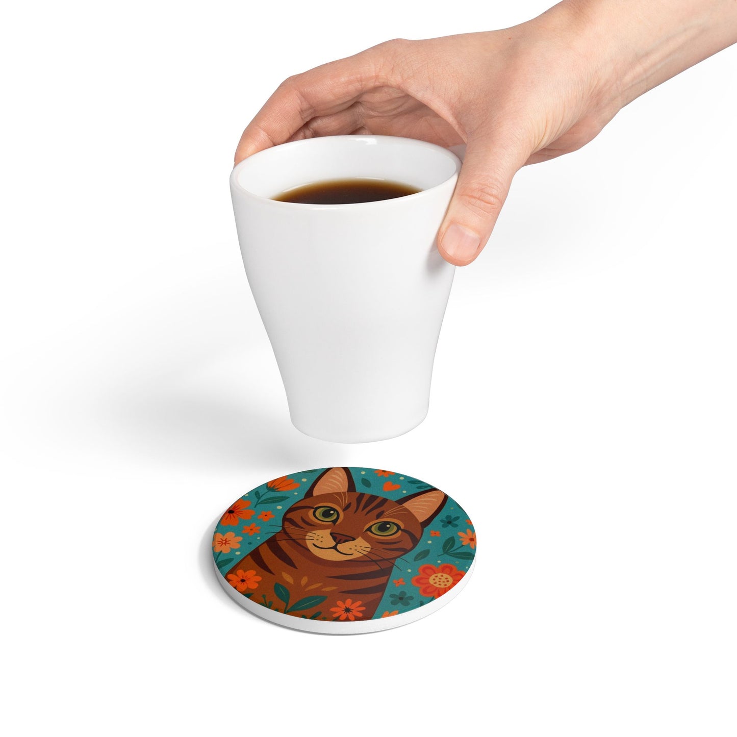 Whimsical Cat Ceramic Coaster | Animal Lover Gift, Home Décor, Cat-themed Coaster, Coffee Table Accessory, Pet Owner Gift