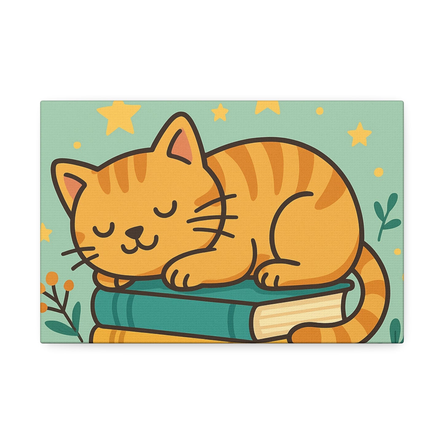 Sleepy Cat on Books Canvas Print - Cozy Cat Wall Art