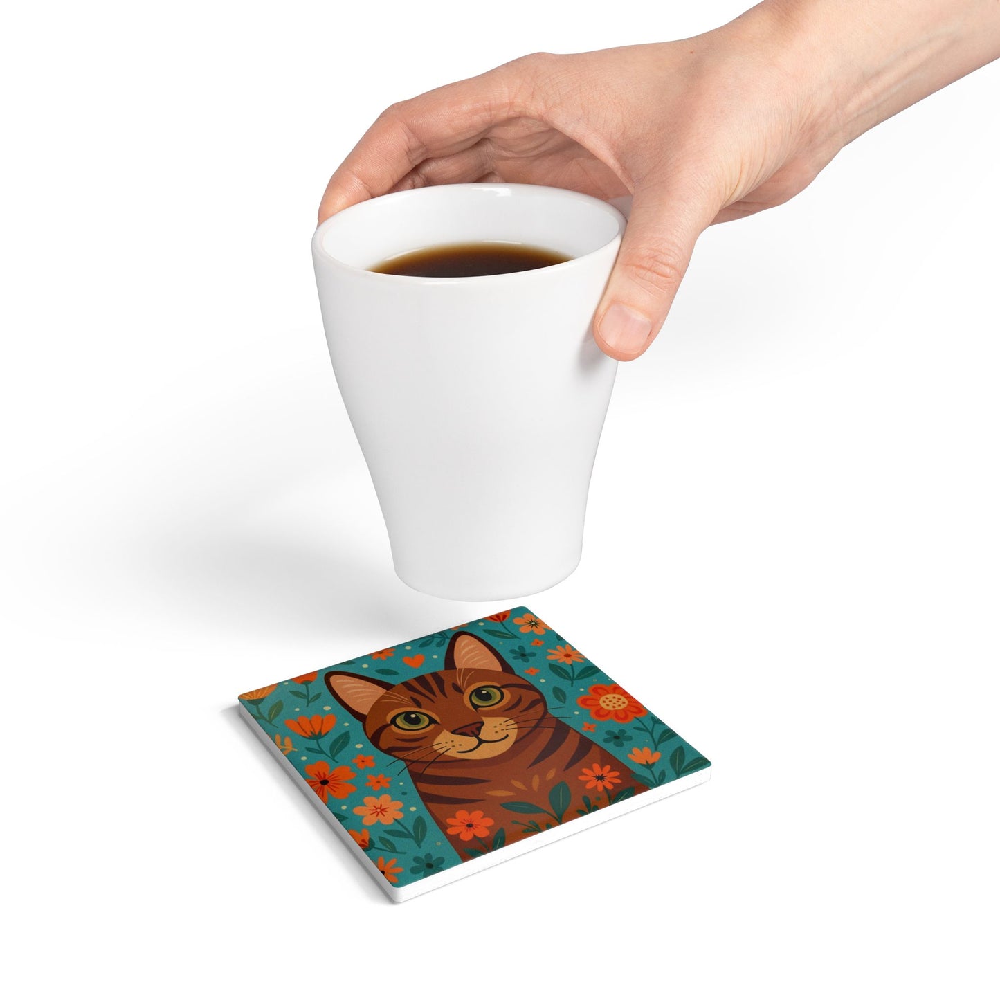 Whimsical Cat Ceramic Coaster | Animal Lover Gift, Home Décor, Cat-themed Coaster, Coffee Table Accessory, Pet Owner Gift