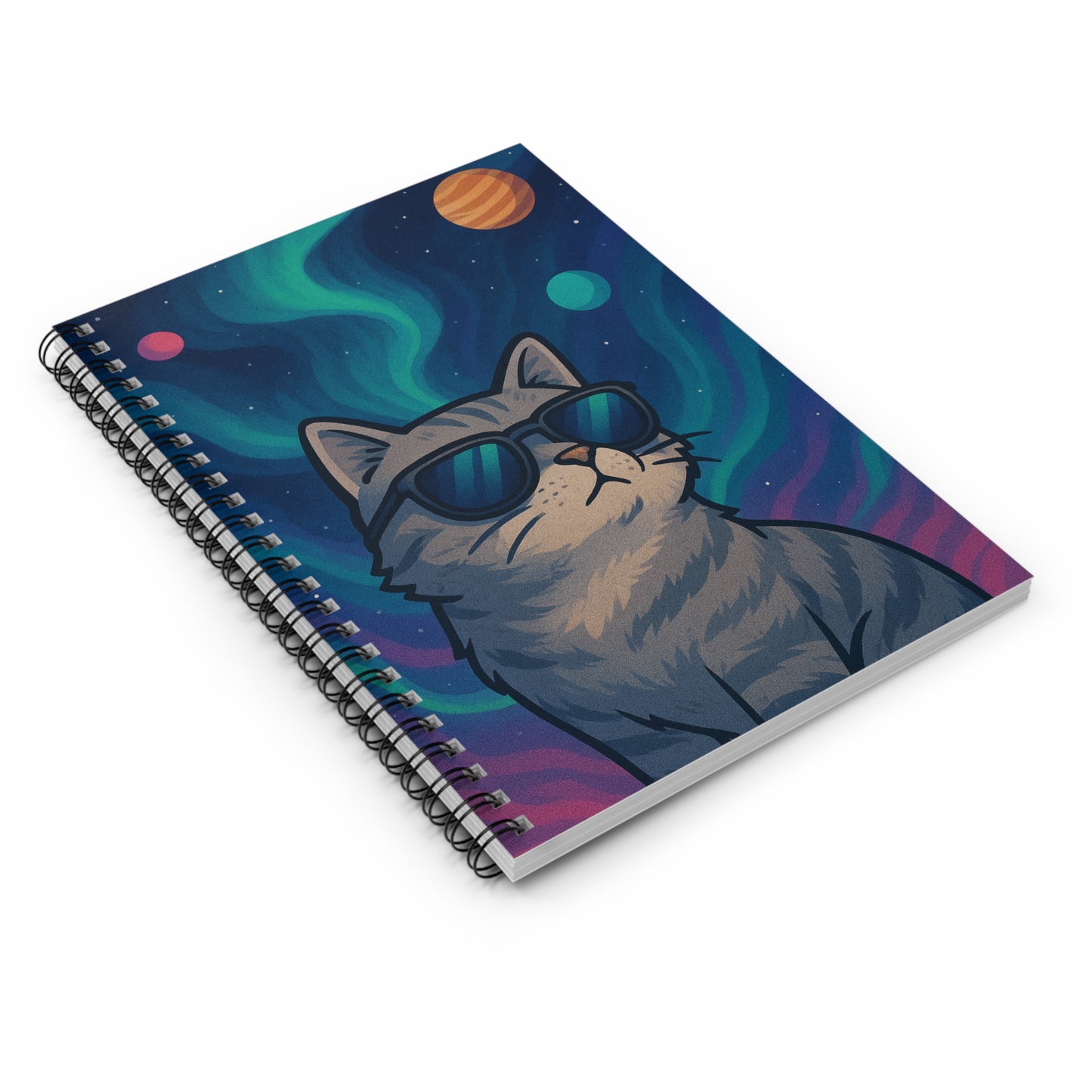 Stylish Cat Spiral Notebook - Ruled Line, Cute Cat Journal, Gift for Cat Lovers, School Supplies, Space Design, Cool Cat Diary