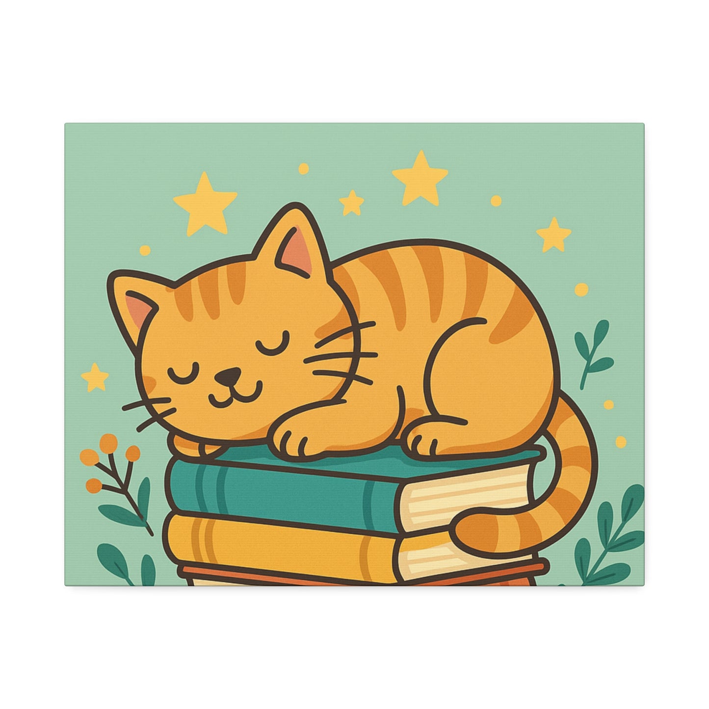 Sleepy Cat on Books Canvas Print - Cozy Cat Wall Art