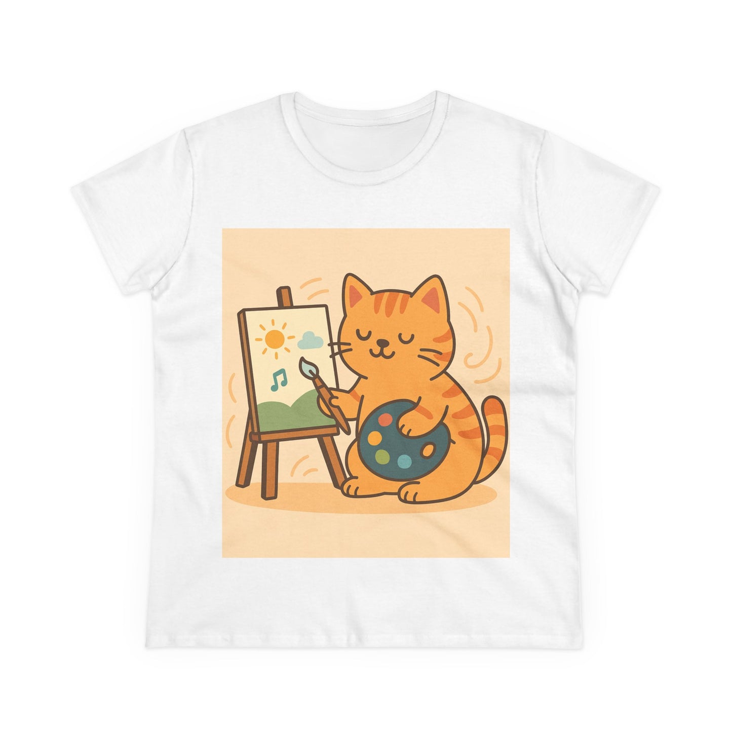 Cat Painting Women's Midweight Cotton Tee - Artistic Cat Lover Shirt