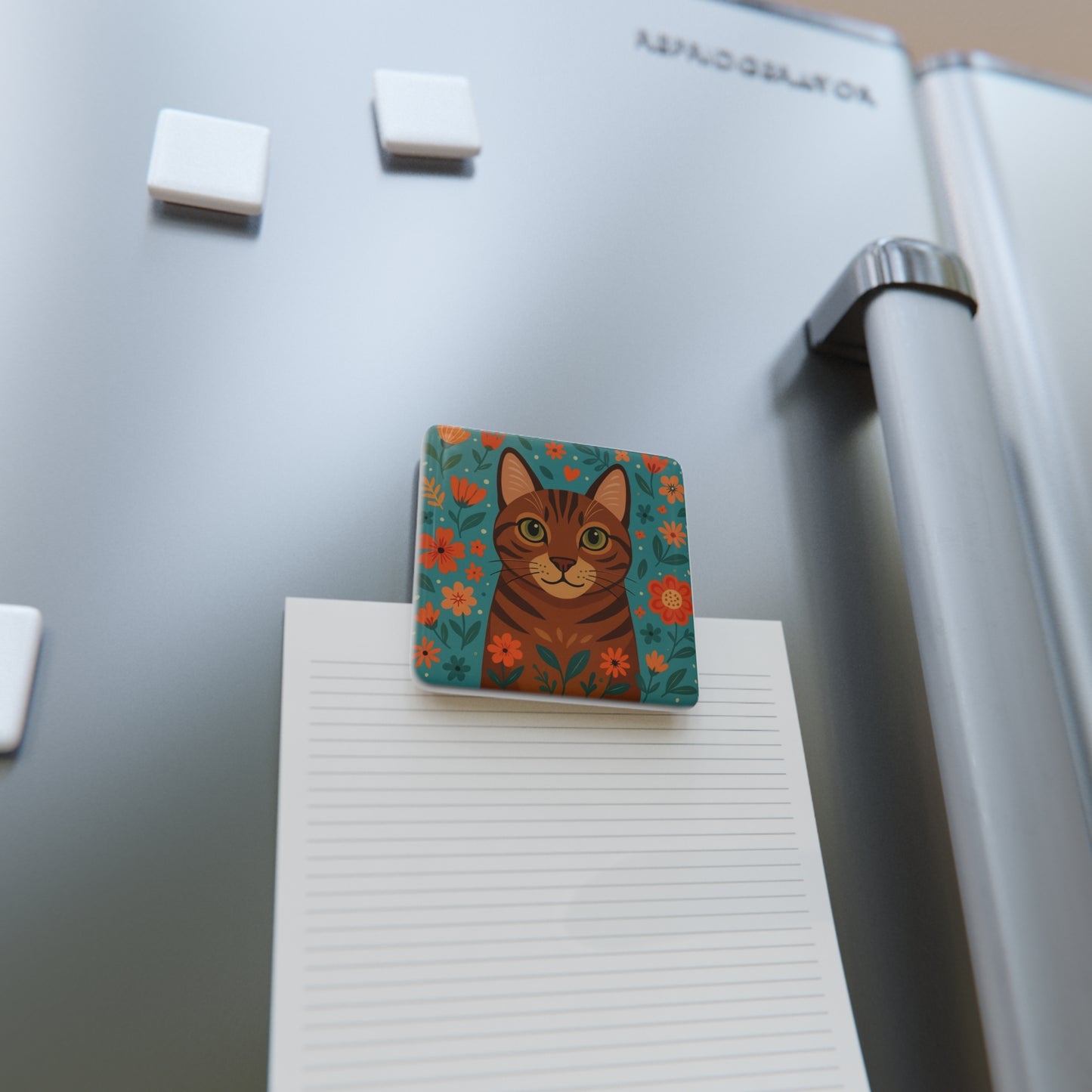 Whimsical Cat Porcelain Magnet, Floral Decor, Cute Kitchen Accessory, Cat Lover Gift, Refrigerator Magnet, Animal Decor