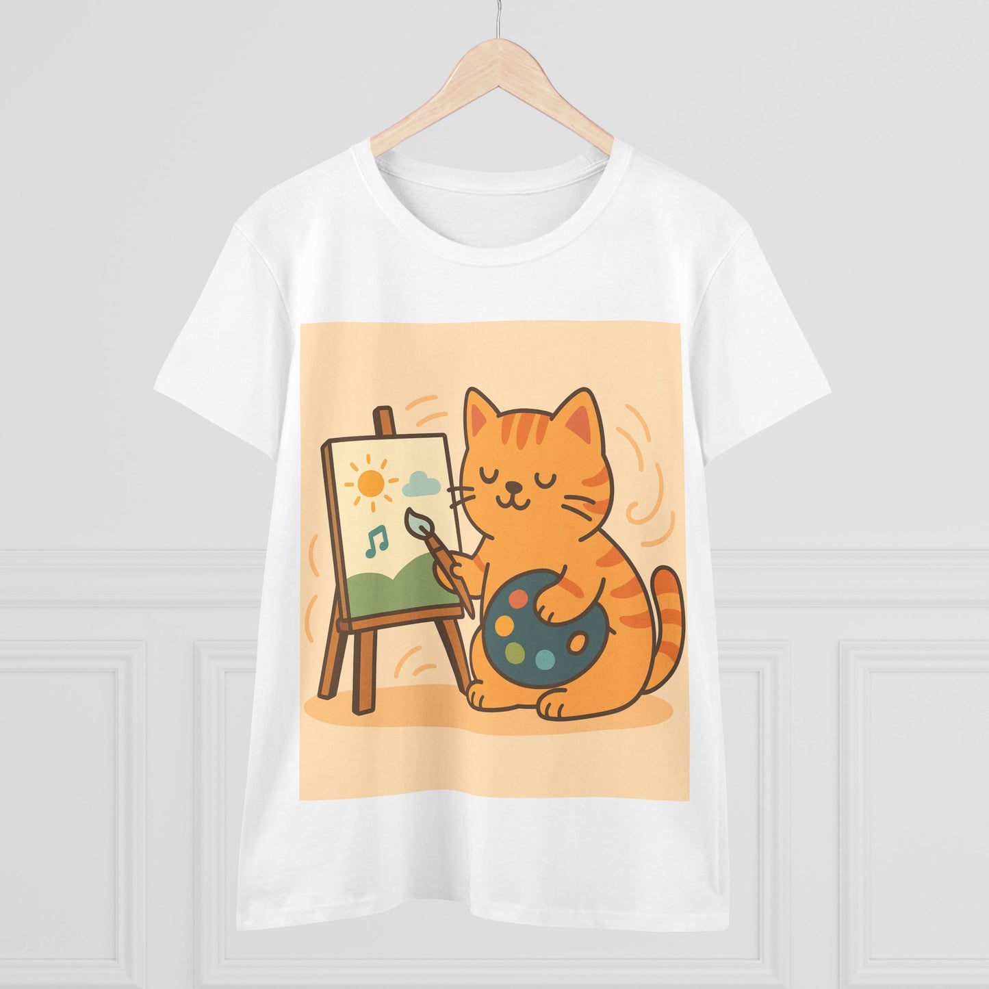 Cat Painting Women's Midweight Cotton Tee - Artistic Cat Lover Shirt