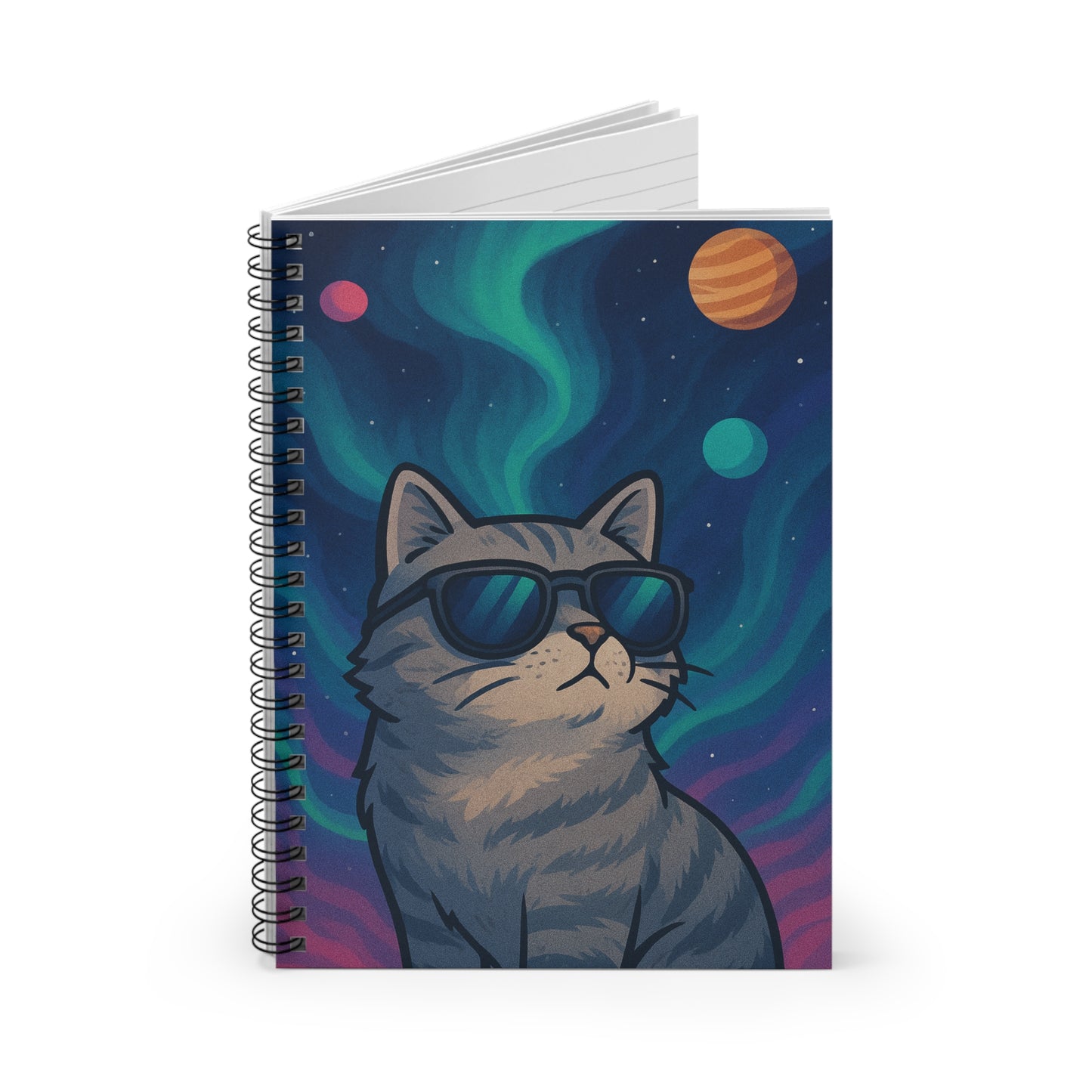 Stylish Cat Spiral Notebook - Ruled Line, Cute Cat Journal, Gift for Cat Lovers, School Supplies, Space Design, Cool Cat Diary