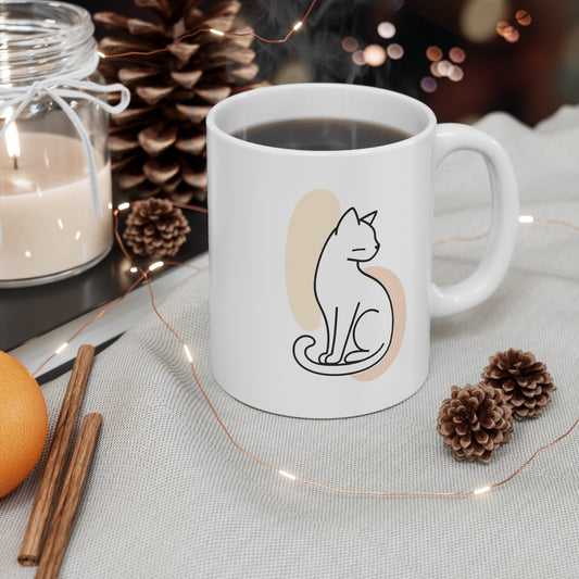 Minimalist Cat Mug, Cute Coffee Cup for Cat Lovers, Aesthetic Tea Mug, Gift for Pet Owners, Birthday Coffee Mug