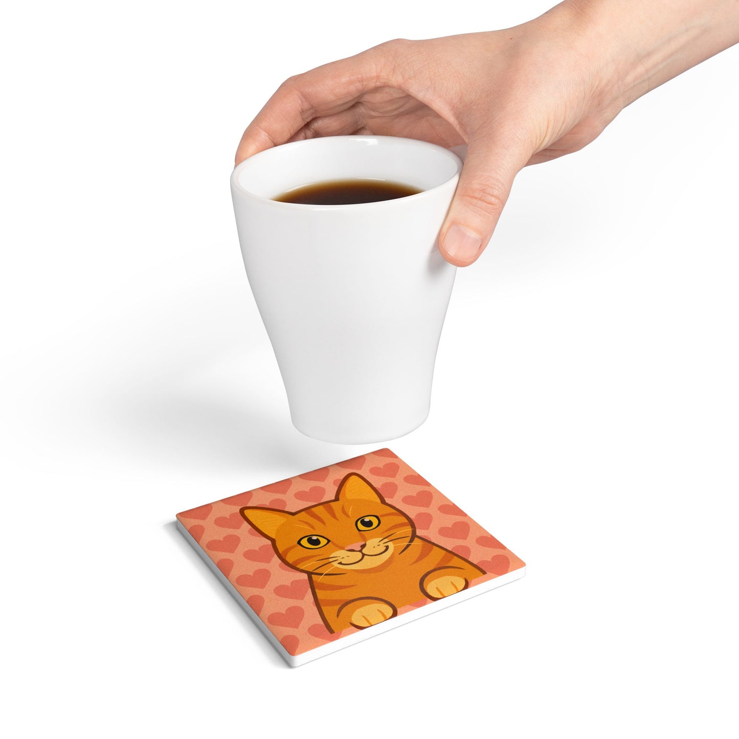 Cute Cat Ceramic Coaster - Adorable Home Decor, Pet Lover Gift, Heart Theme, Coffee Table Accessory, Gift for Cat Owners, Housewarming