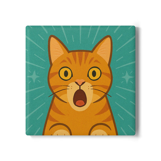 Surprised Cat Ceramic Coaster - Cute Animal Home Decor, Cat Lover Gift, Kitchen Accessory, Funny Coasters, Pet Themed Gift