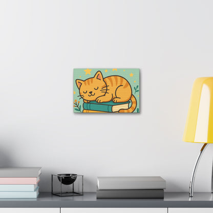 Sleepy Cat on Books Canvas Print - Cozy Cat Wall Art
