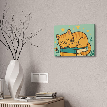 Sleepy Cat on Books Canvas Print - Cozy Cat Wall Art