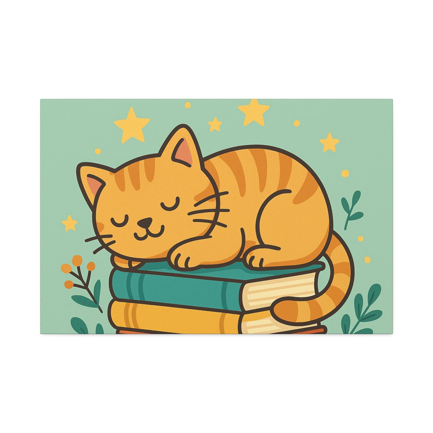 Sleepy Cat on Books Canvas Print - Cozy Cat Wall Art