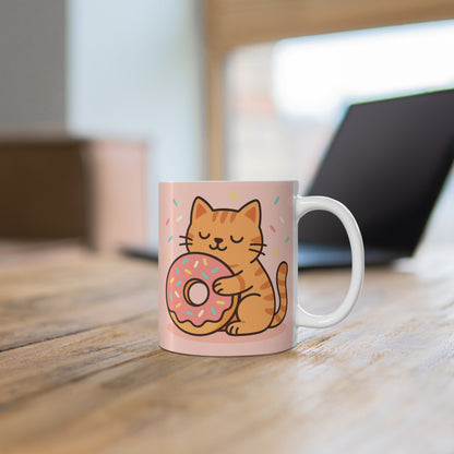 Cat Donut Mug 11oz - Cute Cat Lover Coffee Cup