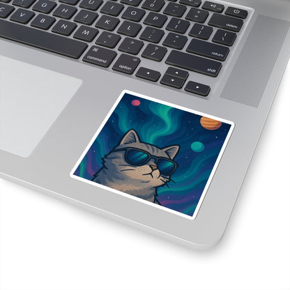 Cool Cat Space Stickers | Trendy Cat Lover Gifts, Laptop Decor, Cosmic Art, Fun Home Decor, Cat Enthusiast Accessories