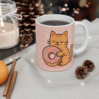 Cat Donut Mug 11oz - Cute Cat Lover Coffee Cup