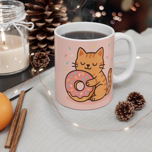 Cat Donut Mug 11oz - Cute Cat Lover Coffee Cup