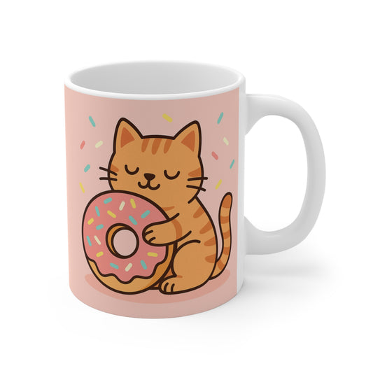 Cat Donut Mug 11oz - Cute Cat Lover Coffee Cup