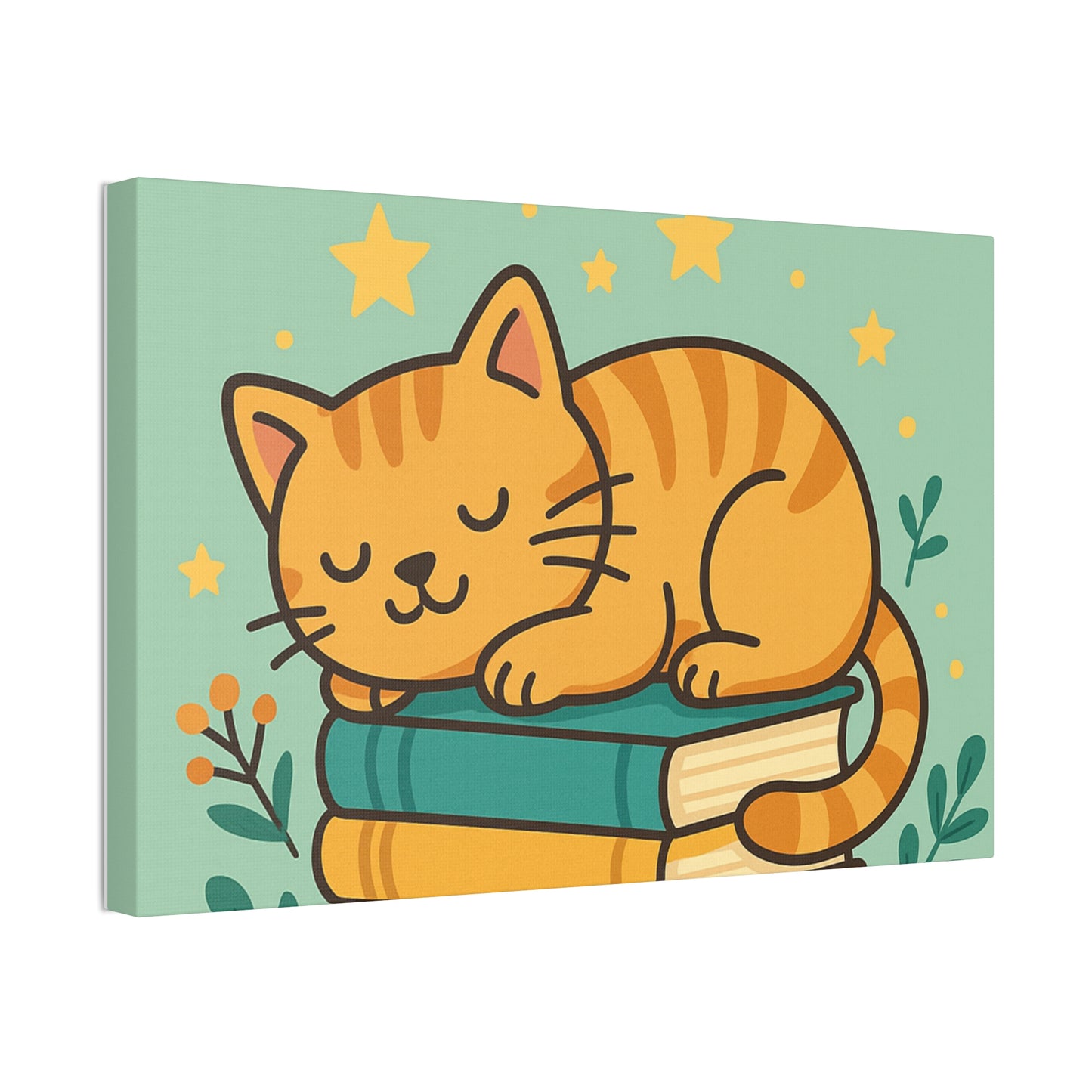 Sleepy Cat on Books Canvas Print - Cozy Cat Wall Art